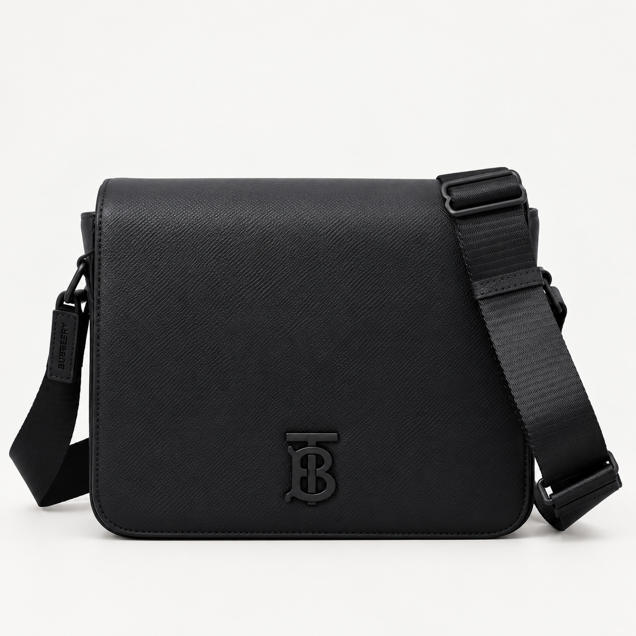 Burberry Alfred Black Leather Crossbody Bag with TB Monogram Plaque