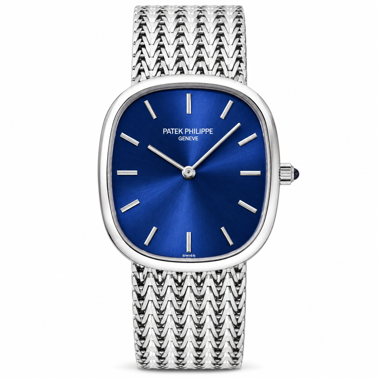 Patek Philippe Golden Ellipse Blue Sunburst Dial Chain-Link Luxury Watch
