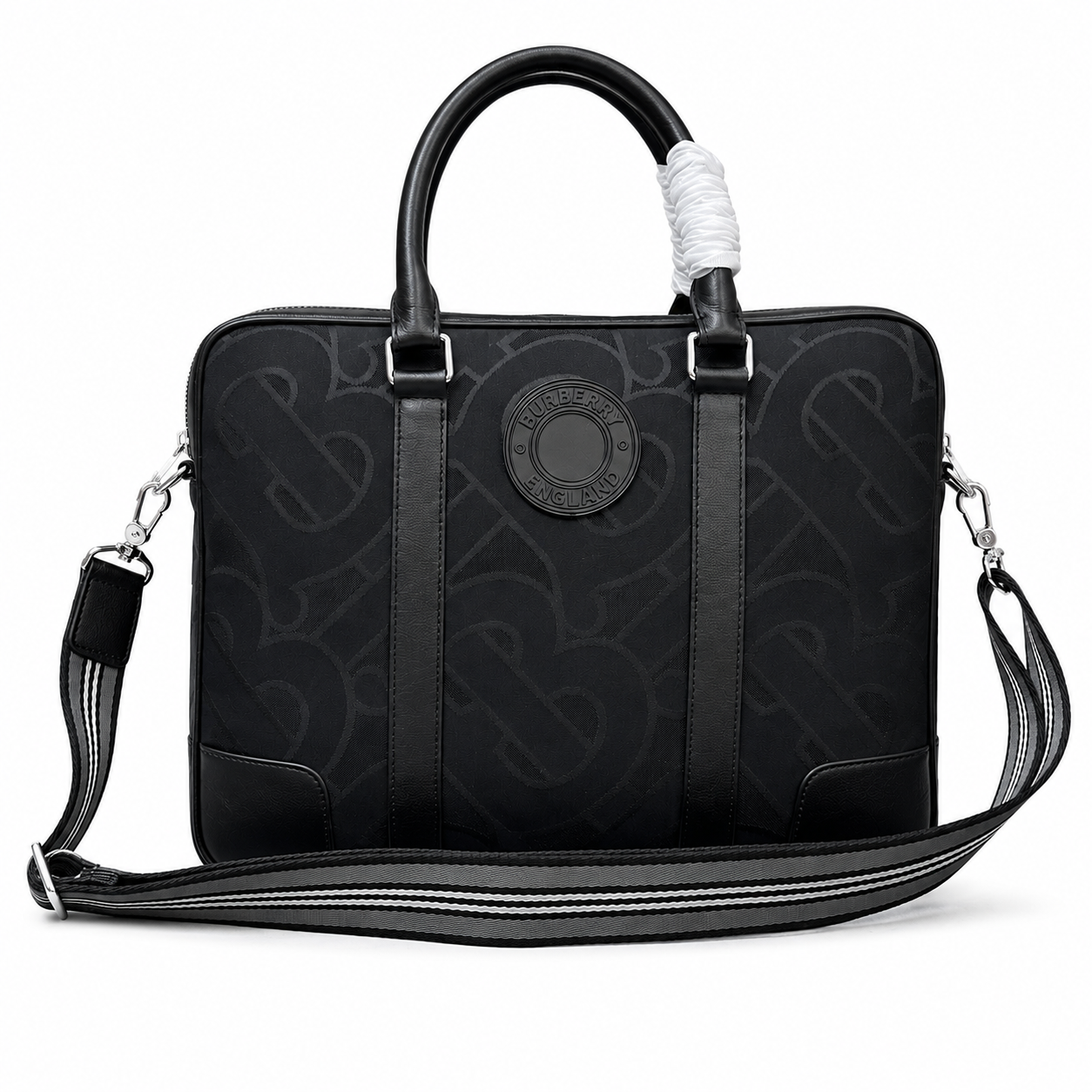 Burberry Black Monogram Briefcase with Removable Shoulder Strap