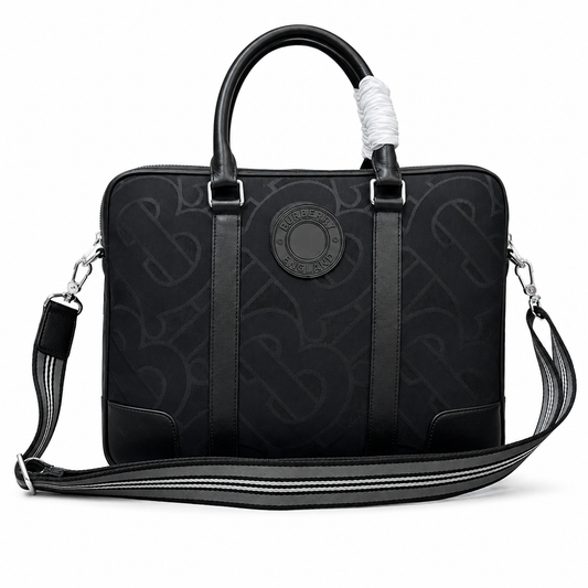 Burberry Black Monogram Briefcase with Removable Shoulder Strap