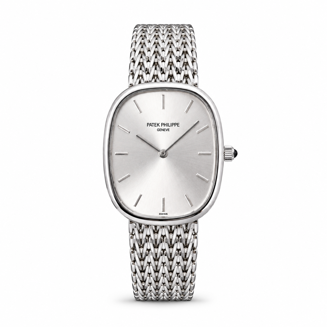 Patek Philippe Golden Ellipse Silver Sunburst Dial White Gold Luxury Watch