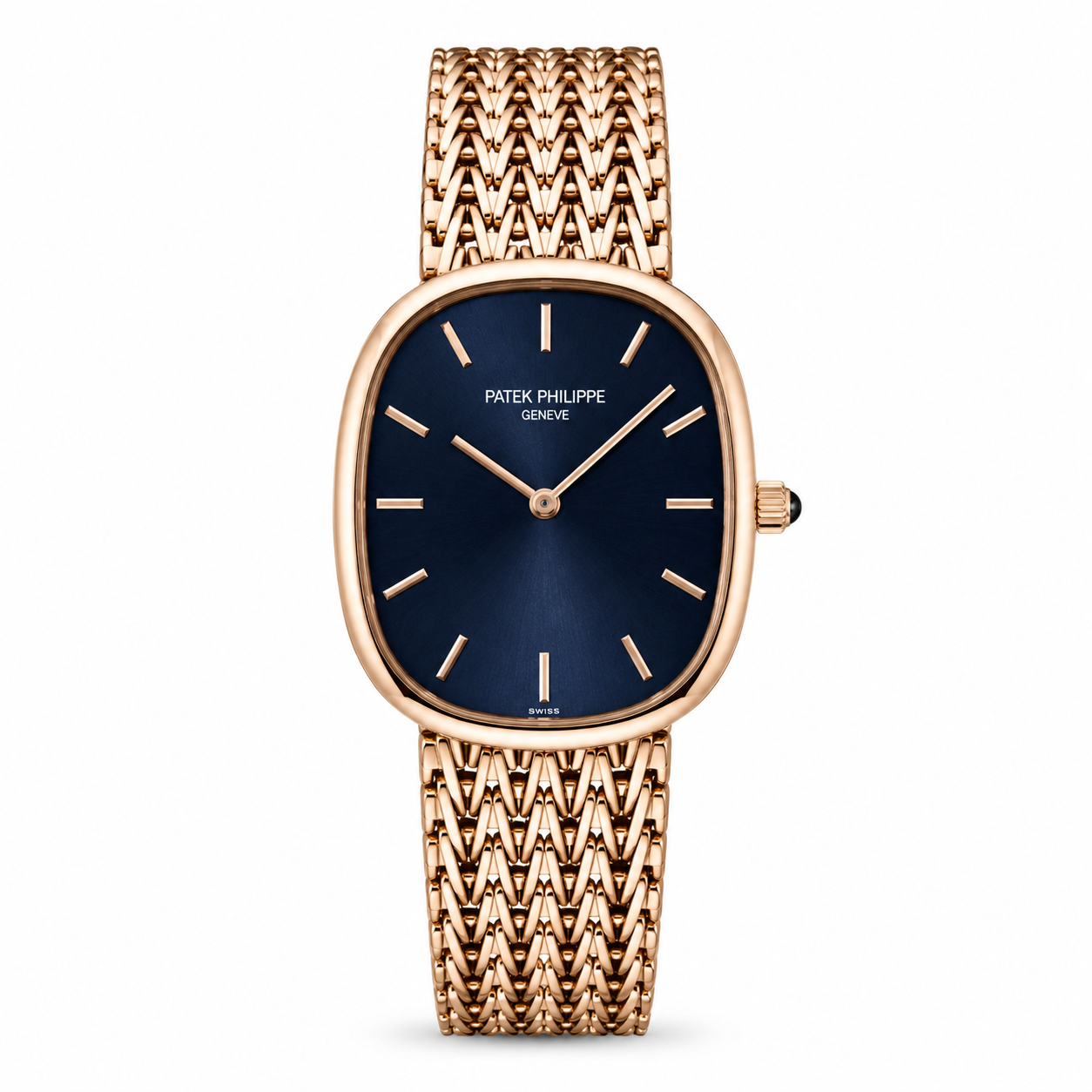 Patek Philippe Golden Ellipse Rose Gold Watch with Blue Sunburst Dial