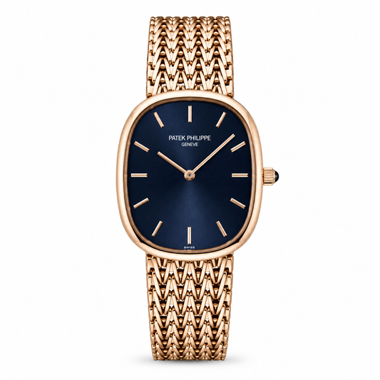Patek Philippe Golden Ellipse Rose Gold Watch with Blue Sunburst Dial