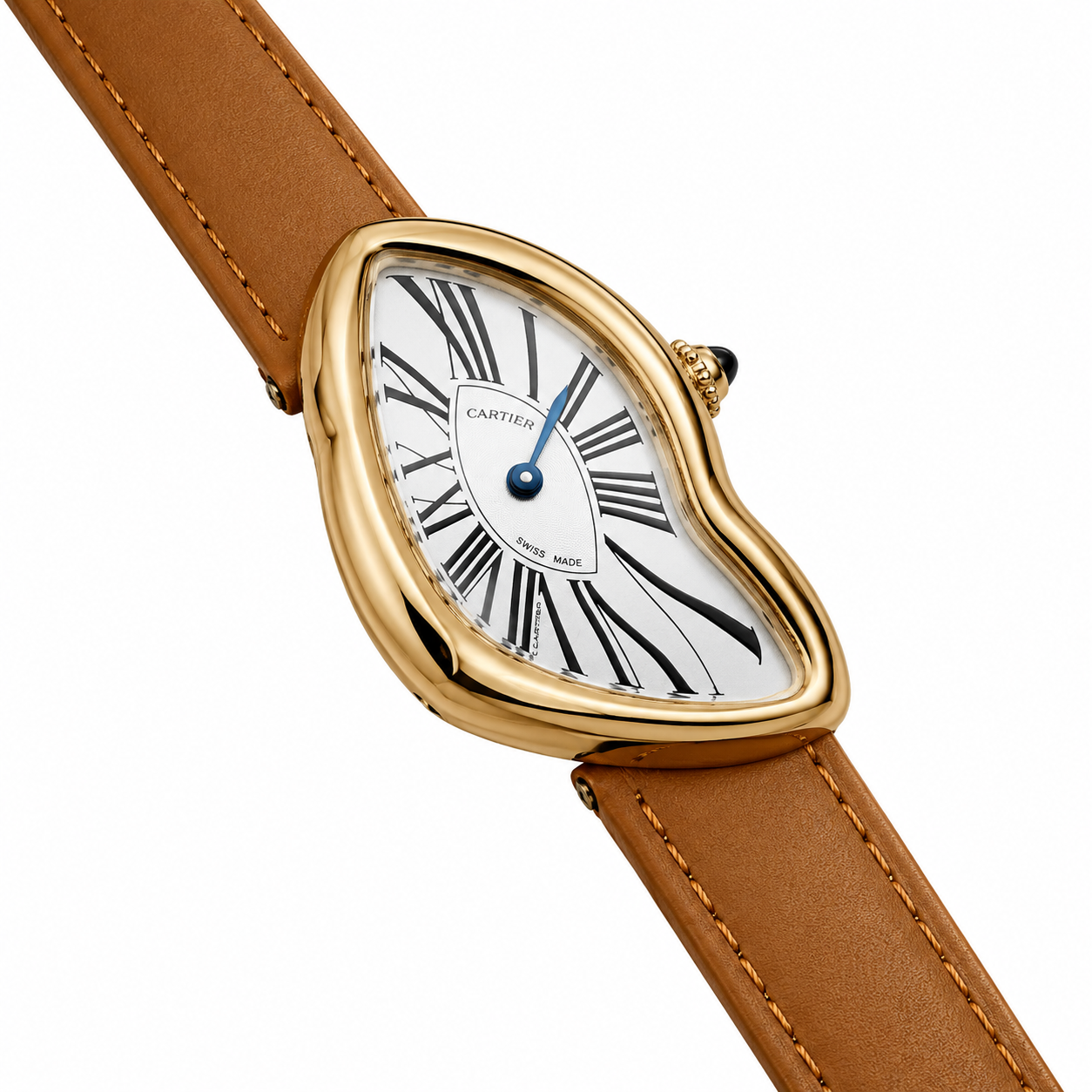 Cartier Crash Yellow Gold Watch with Brown Leather Strap