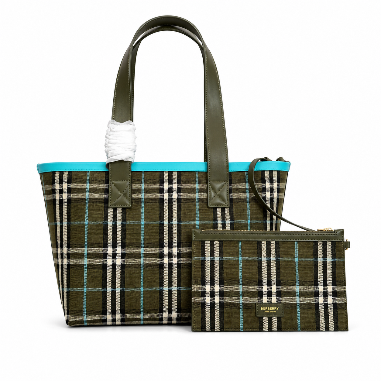 Burberry Women's Note Small Check Crossbody Bag in Olive Green Plaid