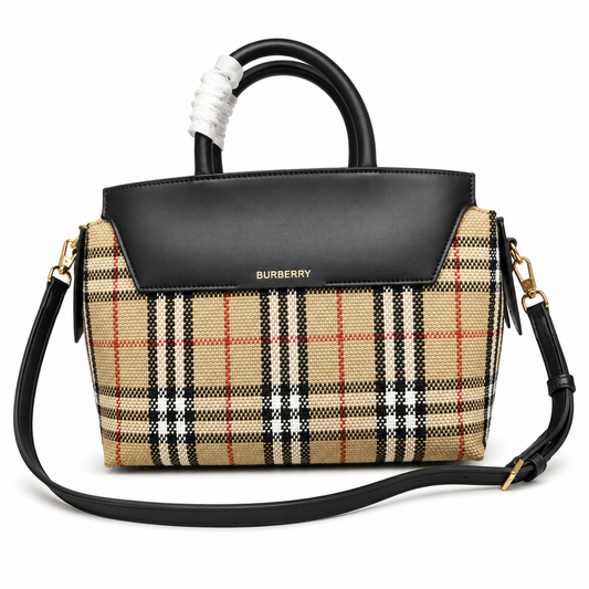 Burberry Women's Medium Catherine Check Leather Top Handle Bag