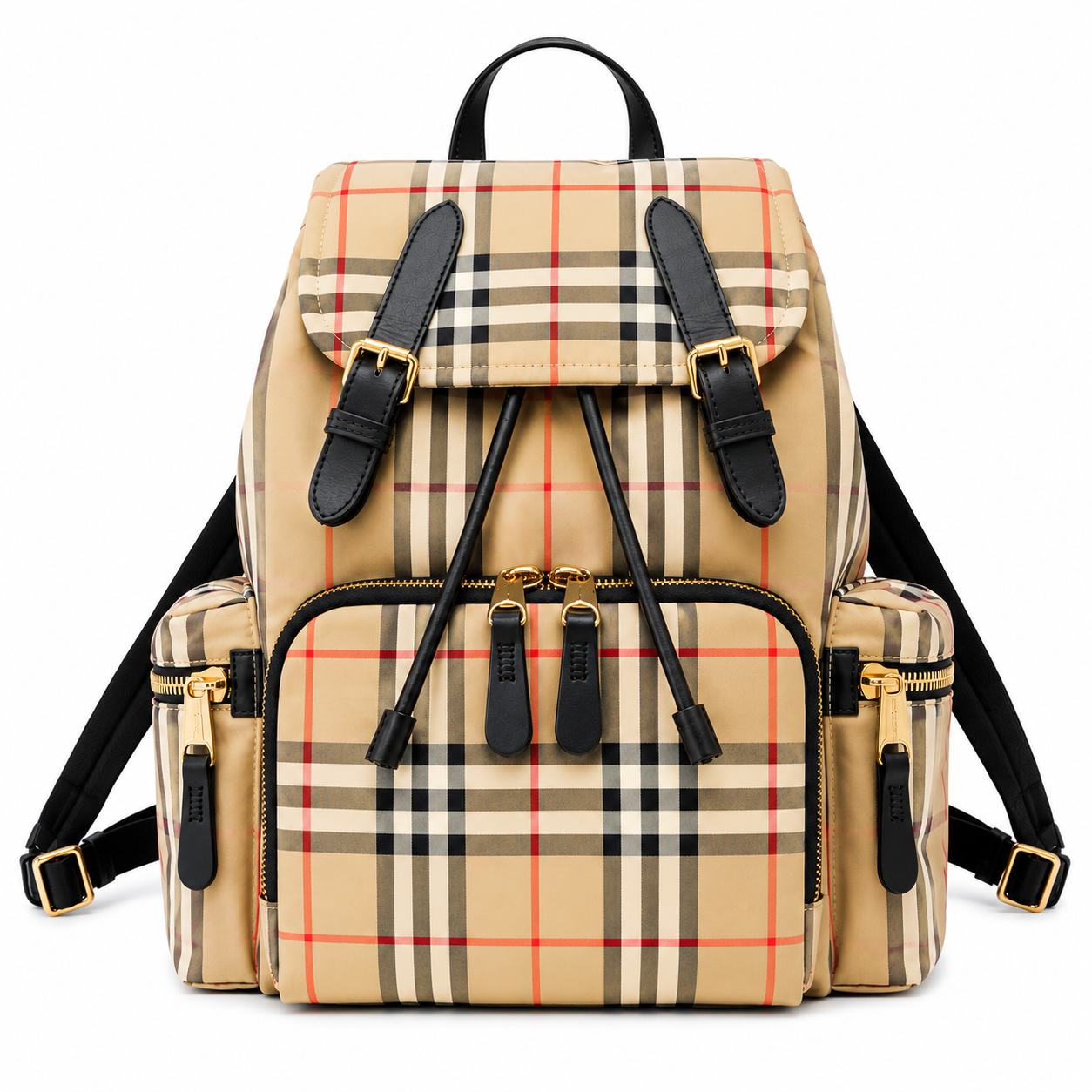 Burberry Vintage Check Backpack with Leather Trim & Buckle Closures