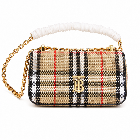 Burberry Lola Mini Handbag in Signature Beige Check Motif