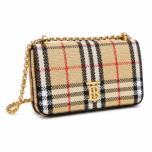 Burberry Beige Check Crossbody Bag with Gold-Tone Chain Strap