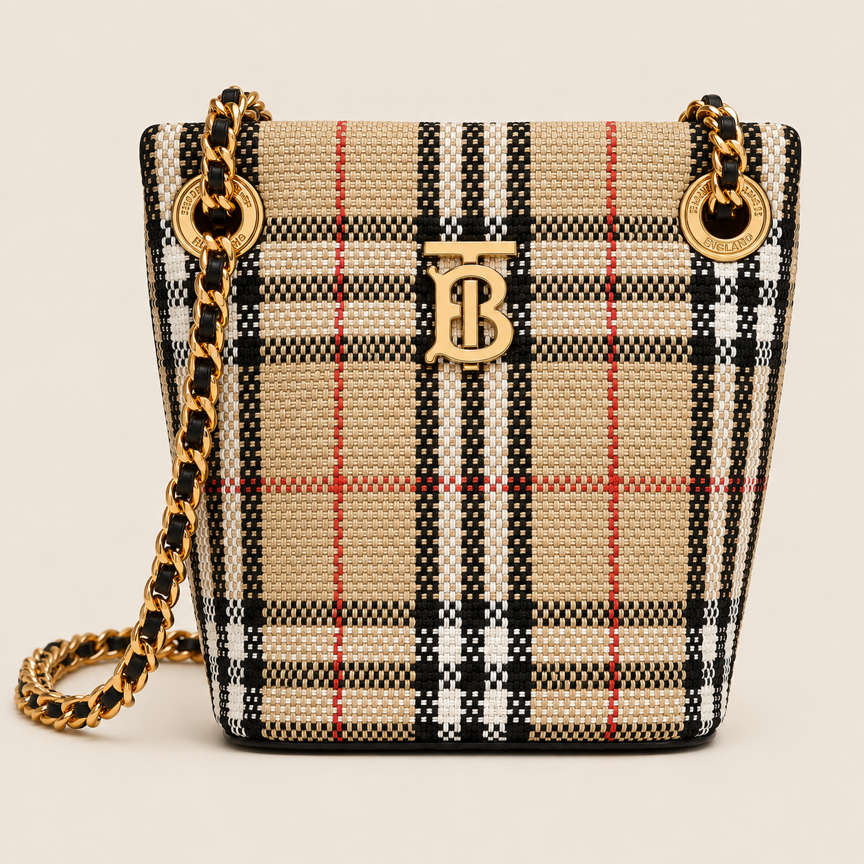 Burberry Mini Lola Bucket Bag in Archive Beige Check Bouclé