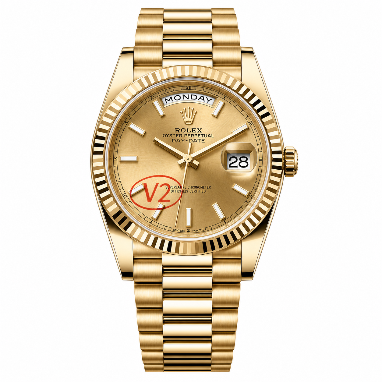 Rolex Day-Date 40 18K Yellow Gold with Champagne Stick Dial