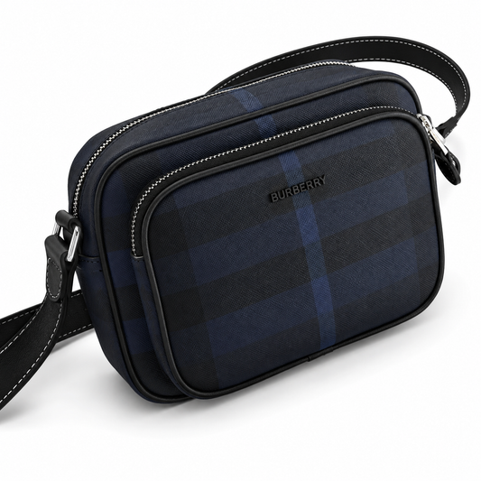 Burberry Paddy Black & Blue Check Coated Canvas Crossbody Bag