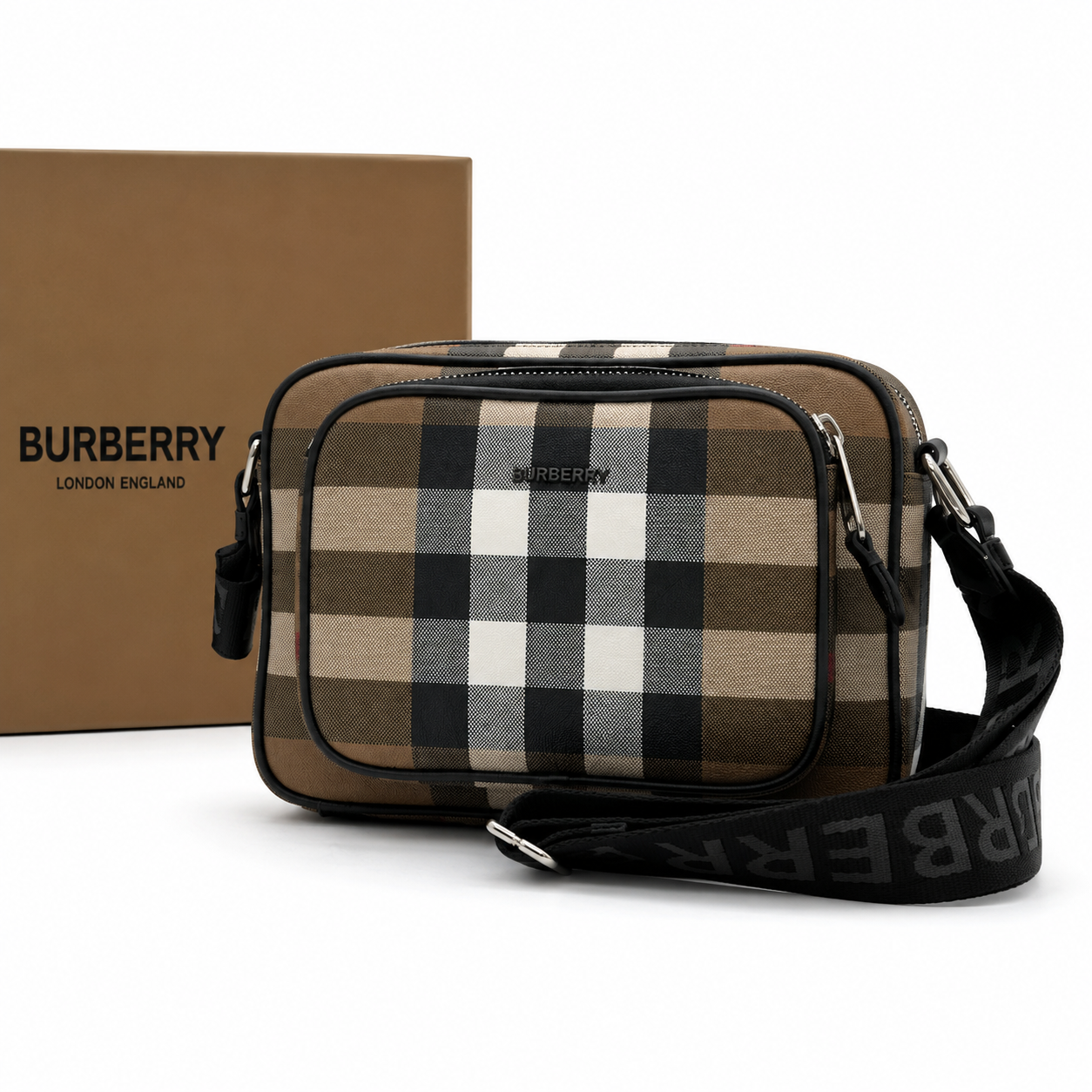 Burberry Paddy Compact Crossbody Bag in Dark Birch Brown Check