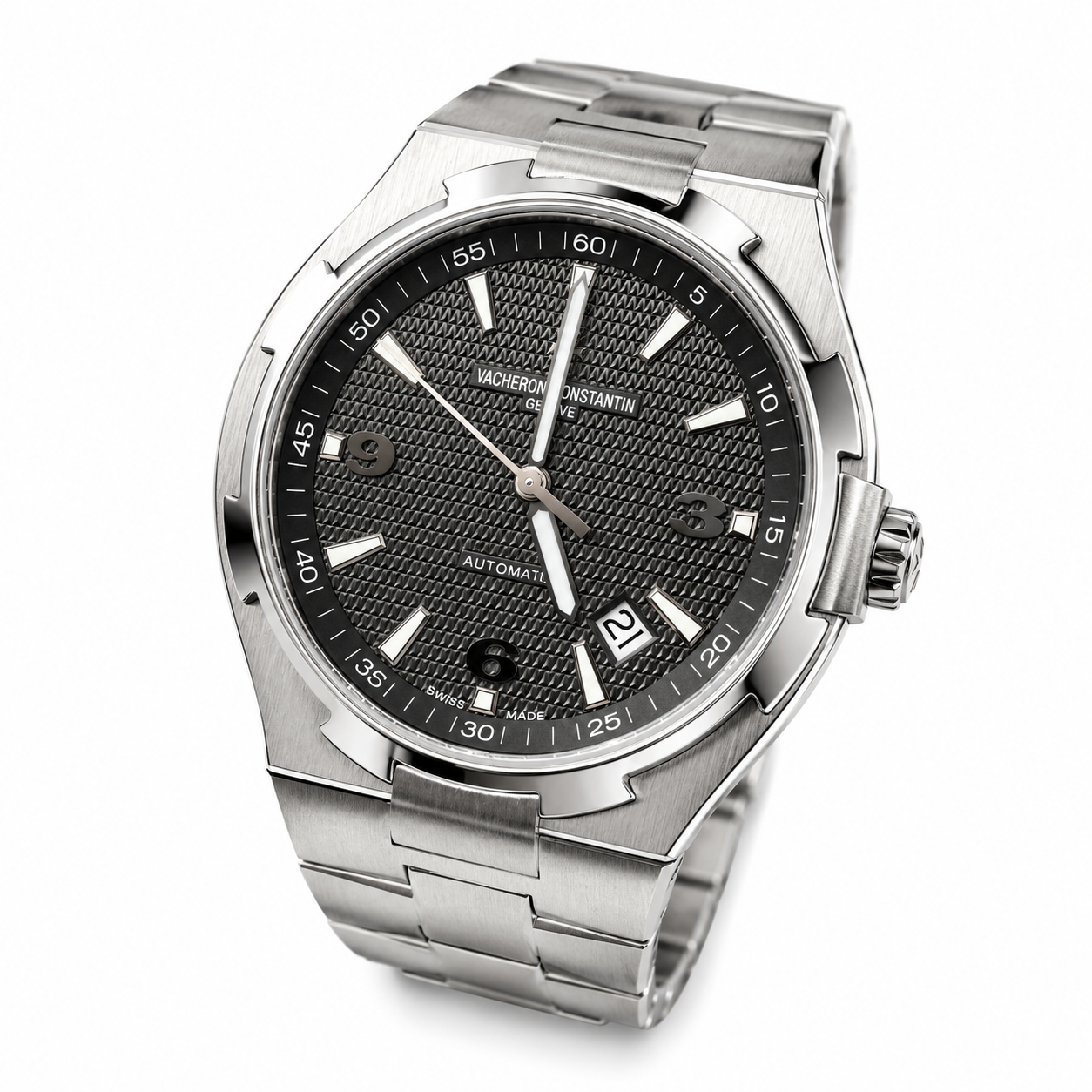 Vacheron Constantin Overseas Stainless Steel Watch with Black Guilloché Dial