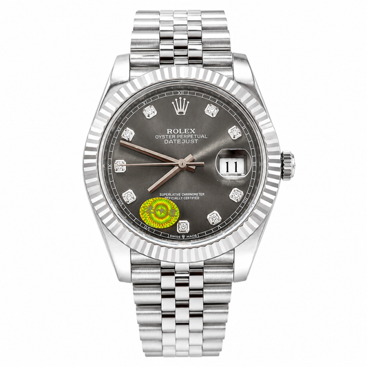 Rolex Datejust Slate Dial Diamond Hour Markers with Fluted Bezel Luxury Watch