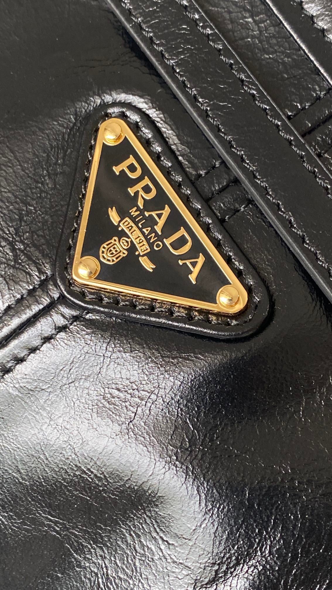 Prada Bonnie Medium Black Leather Top-Handle Bag