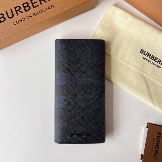Burberry London England Charcoal Check Textured Leather Wallet