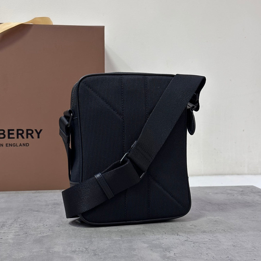 Burberry Freddie Crossbody Bag in Archival Beige Check with Black Mesh Overlay