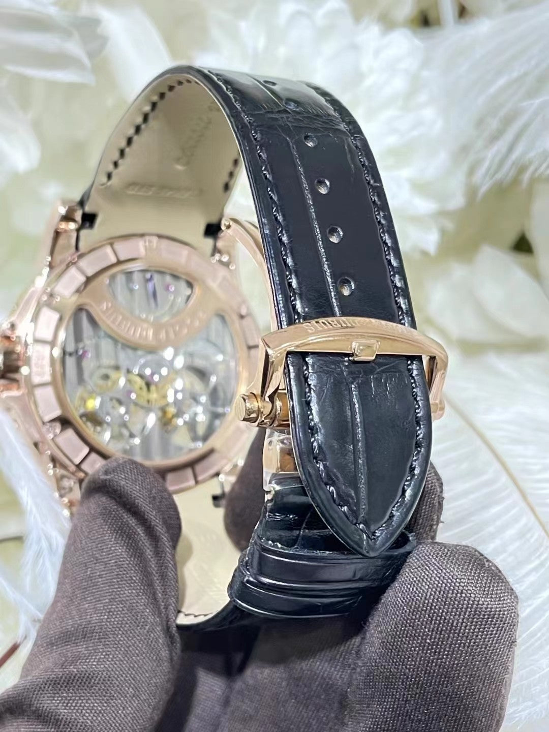 Roger Dubuis Excalibur Double Flying Tourbillon – 18k Rose Gold, Silver Dial, Black Leather Strap