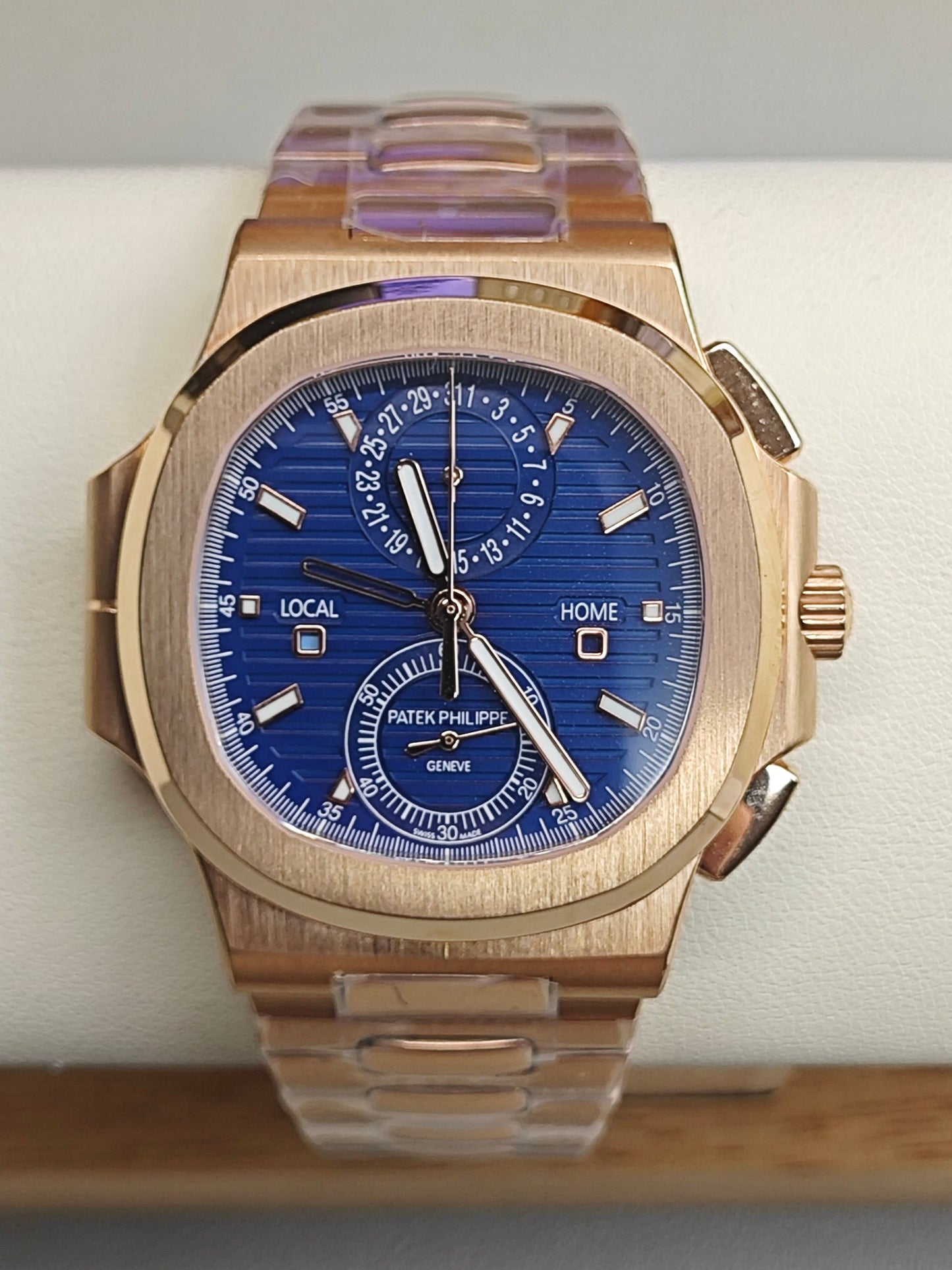 Patek Philippe Nautilus Travel Time Chronograph 5990/1R-001 in Rose Gold with Blue Sunburst Dial