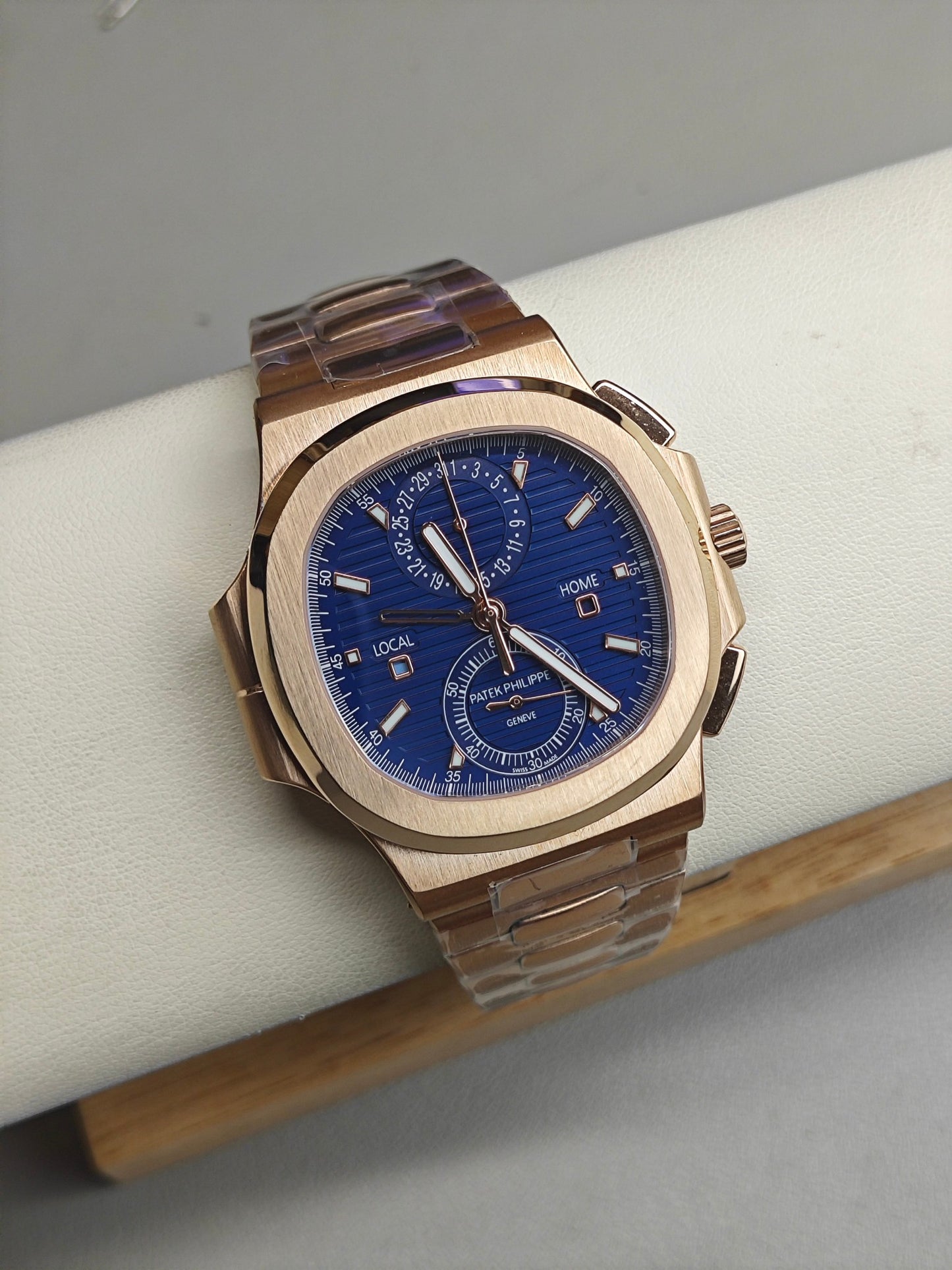Patek Philippe Nautilus Travel Time Chronograph 5990/1R-001 in Rose Gold with Blue Sunburst Dial