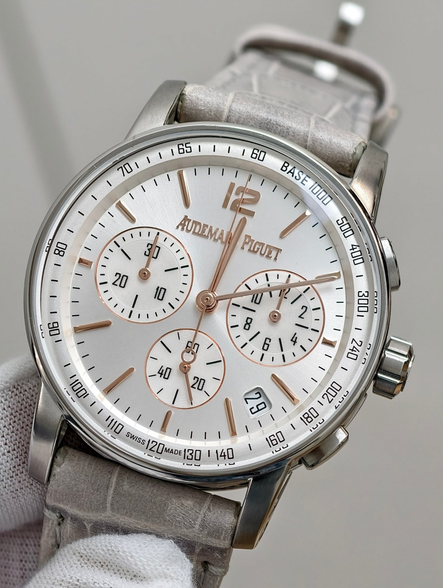 Audemars Piguet Code 11.59 Chronograph White Gold with Silver Dial & Grey Alligator Strap