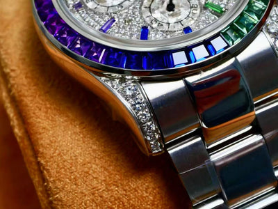 Rolex Cosmograph Daytona “Rainbow” – 18K White Gold, Pavé Diamond Dial, Rainbow Sapphire Bezel
