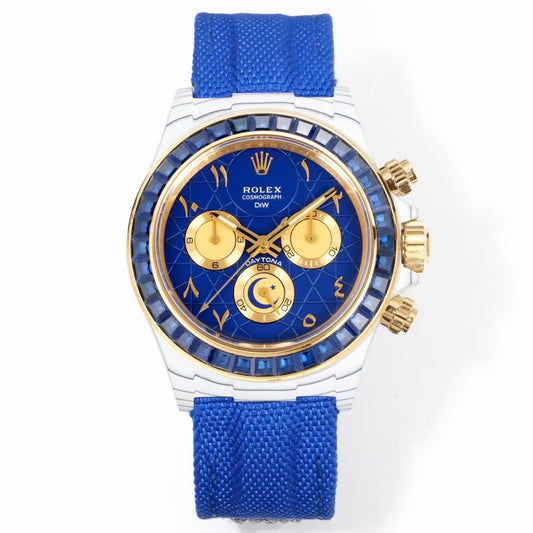 DiW Custom Rolex Cosmograph Daytona – Blue Dial with Arabic Numerals, Blue Bezel, Blue Textile Strap