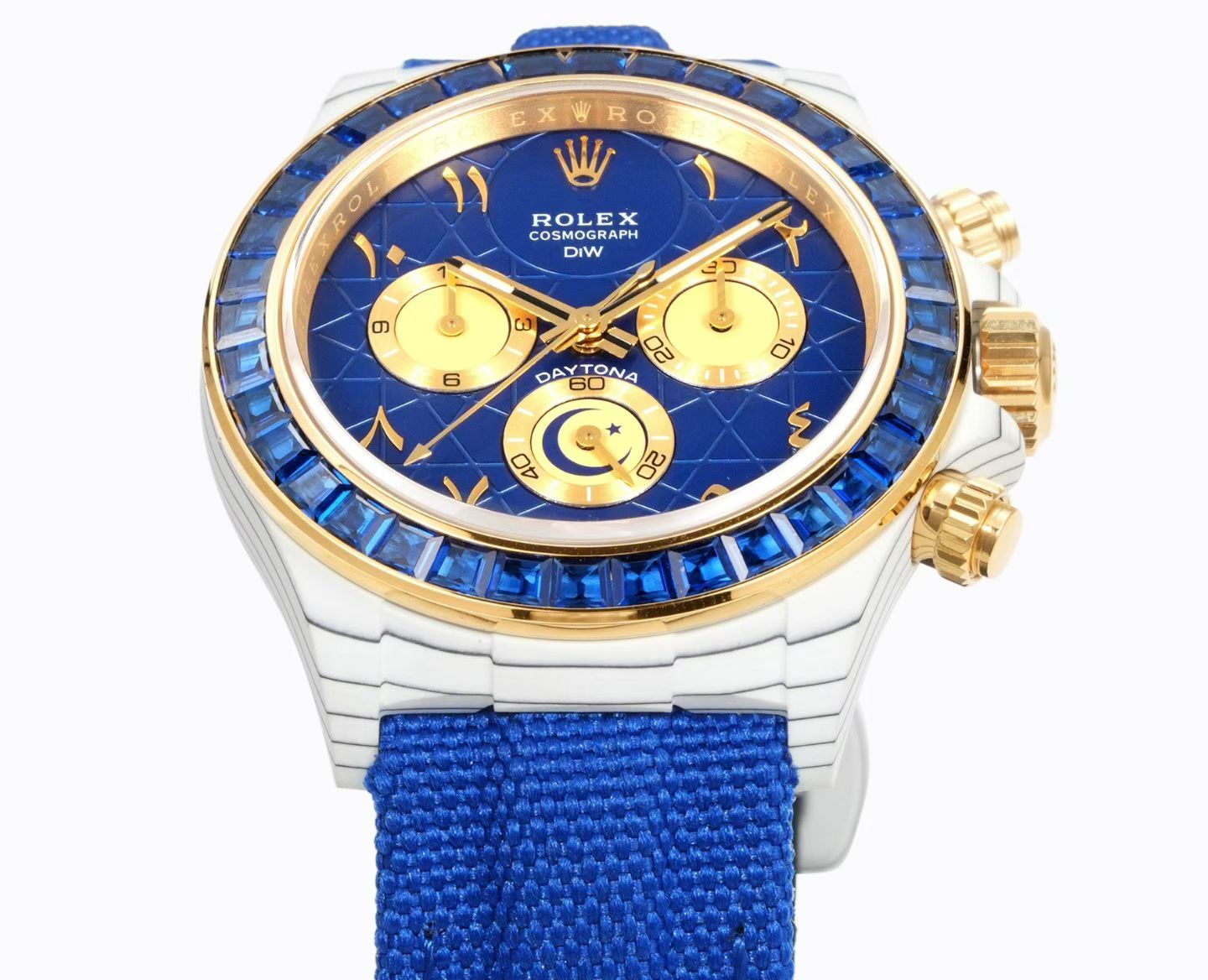 DiW Custom Rolex Cosmograph Daytona – Blue Dial with Arabic Numerals, Blue Bezel, Blue Textile Strap