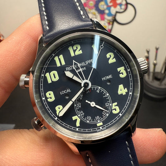 Patek Philippe Calatrava Pilot Travel Time with Blue Dial and Blue Strap
