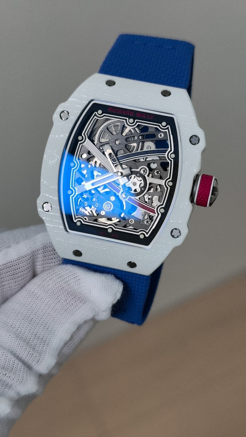 Richard Mille RM 67-02 Automatic Extra Flat in White Quartz TPT with Skeletonized Dial & Blue Strap
