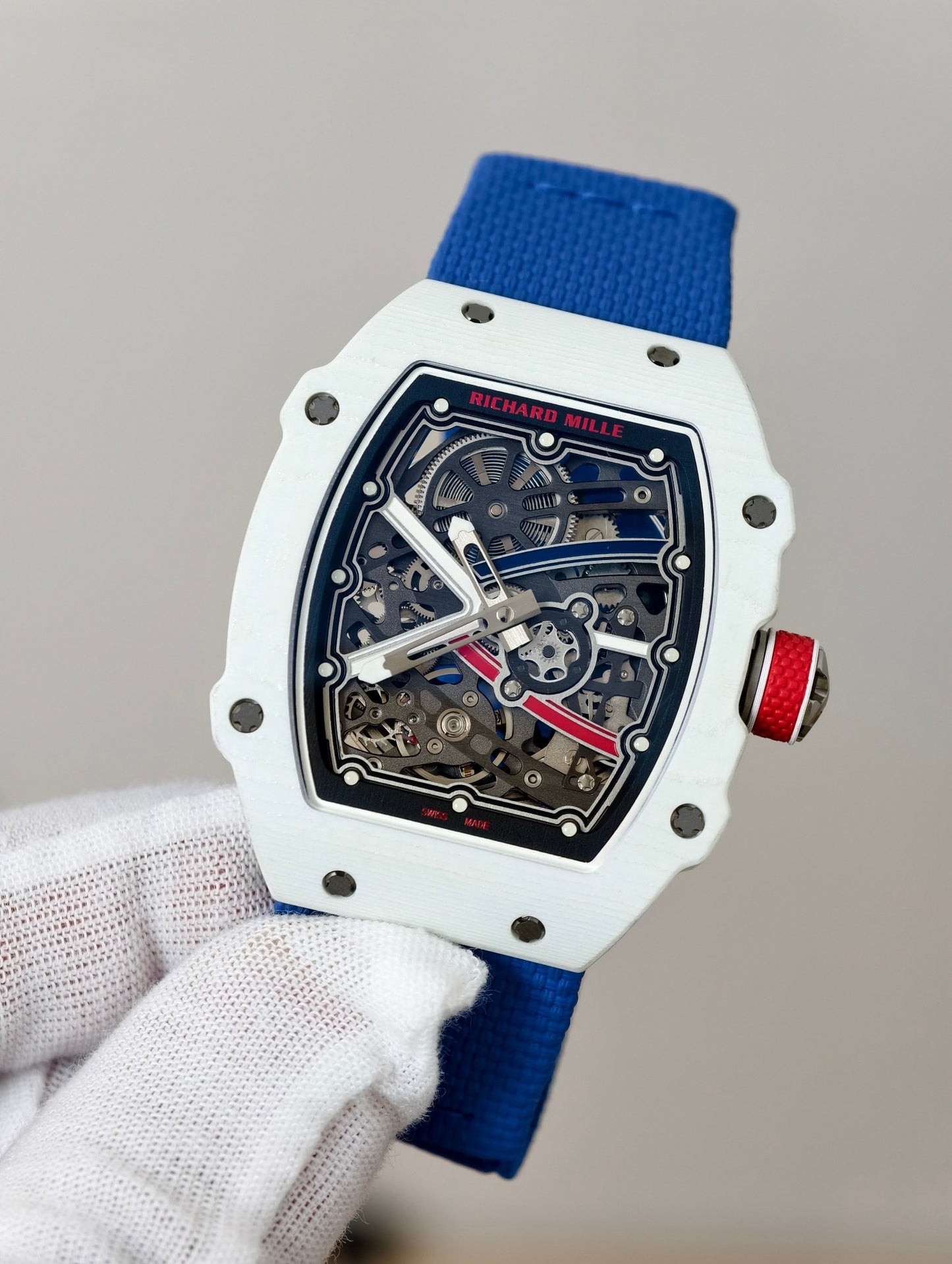 Richard Mille RM 67-02 Automatic Extra Flat in White Quartz TPT with Skeletonized Dial & Blue Strap