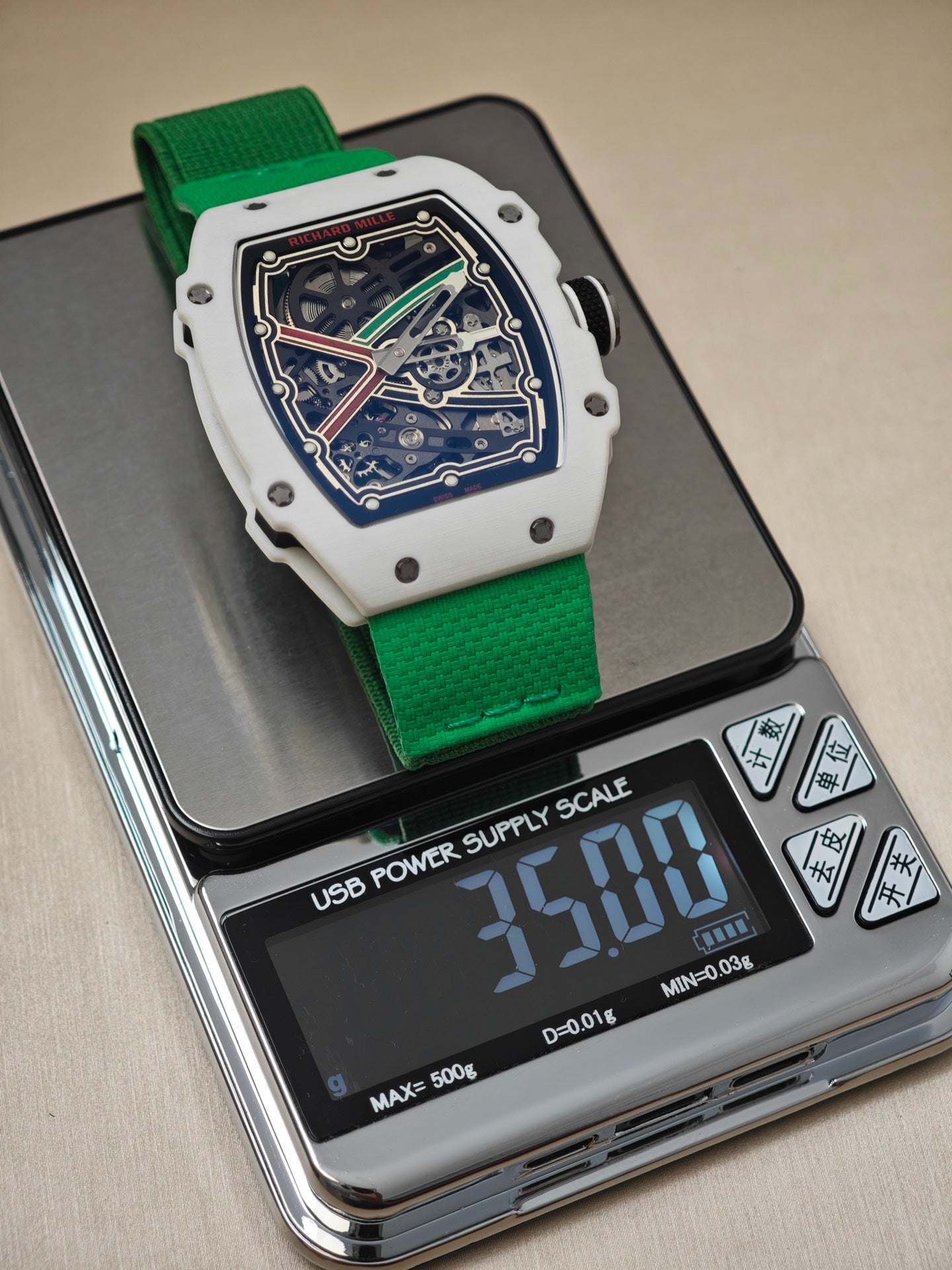 Richard milleRichard Mille RM 67-02 Extra Flat Automatic Alexis Pinturault in White Quartz TPT & Green Strap