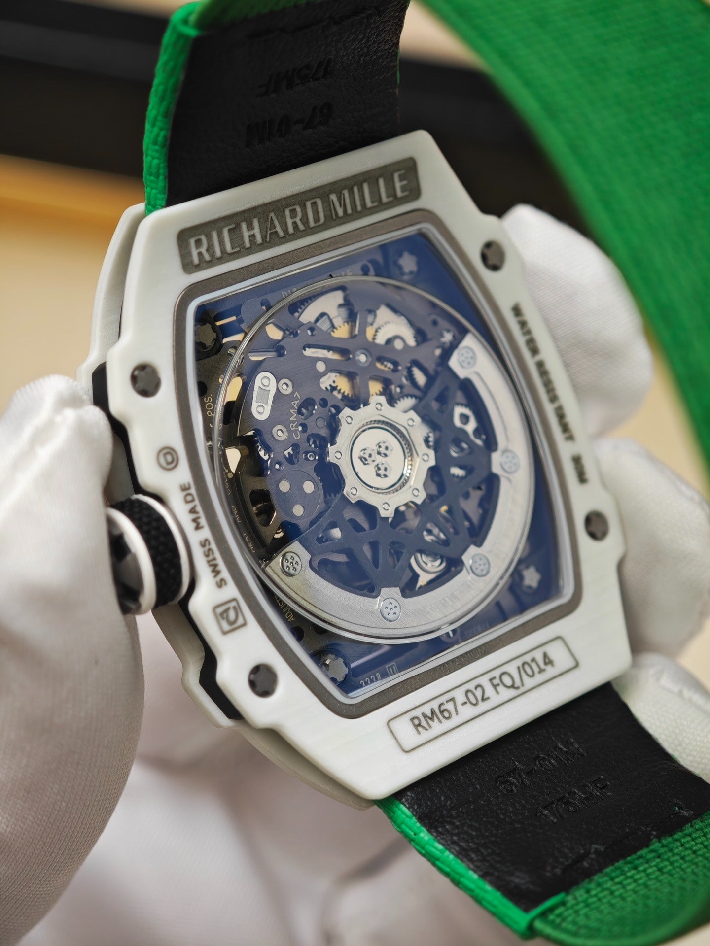Richard milleRichard Mille RM 67-02 Extra Flat Automatic Alexis Pinturault in White Quartz TPT & Green Strap