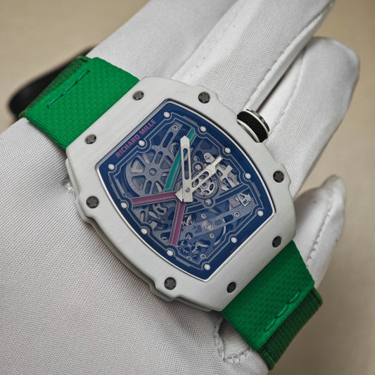 Richard milleRichard Mille RM 67-02 Extra Flat Automatic Alexis Pinturault in White Quartz TPT & Green Strap