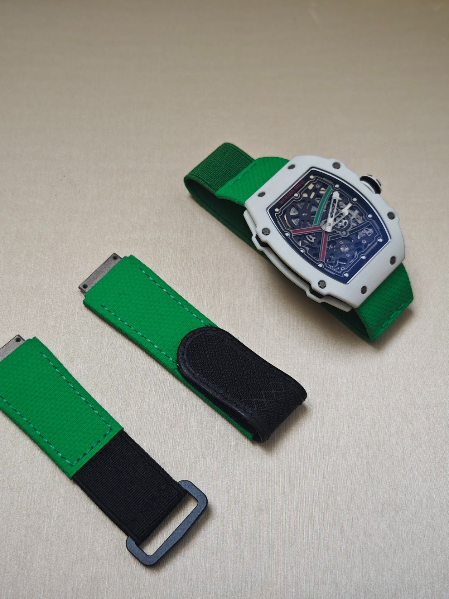 Richard milleRichard Mille RM 67-02 Extra Flat Automatic Alexis Pinturault in White Quartz TPT & Green Strap