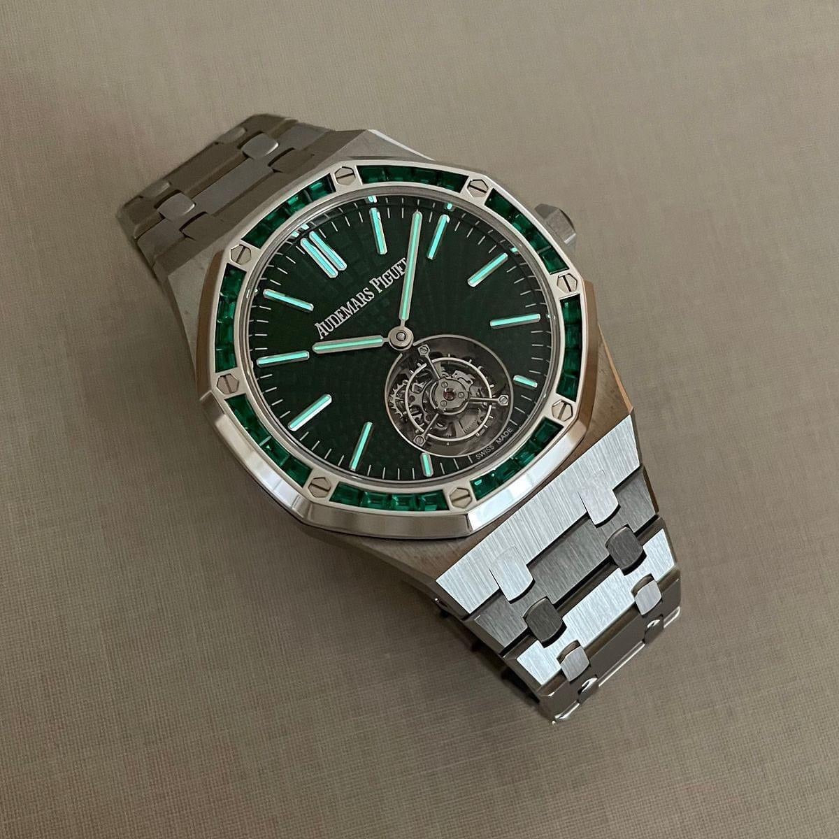 Audemars Piguet Royal Oak Selfwinding Flying Tourbillon 41mm with Green Dial & Emerald Bezel