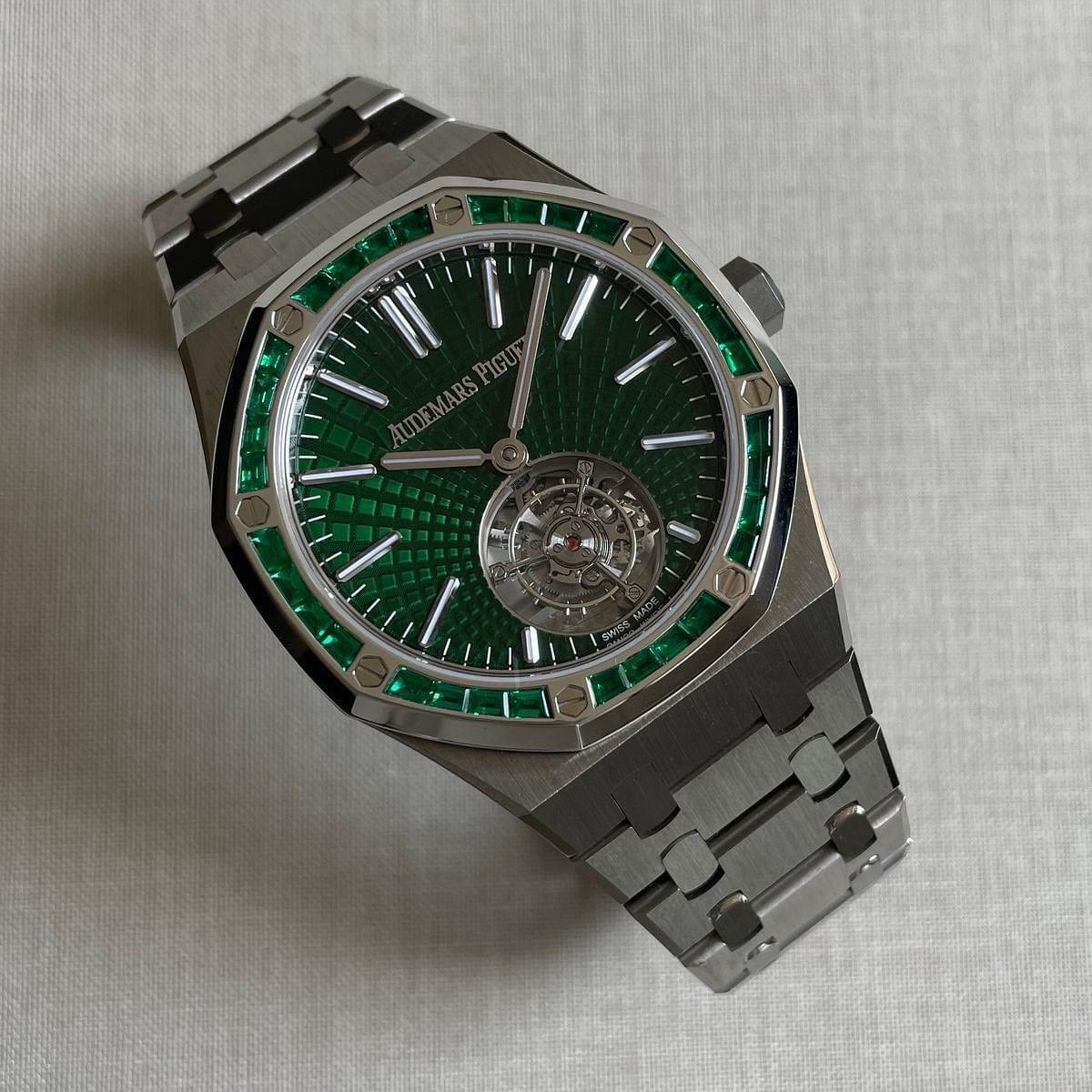 Audemars Piguet Royal Oak Selfwinding Flying Tourbillon 41mm with Green Dial & Emerald Bezel