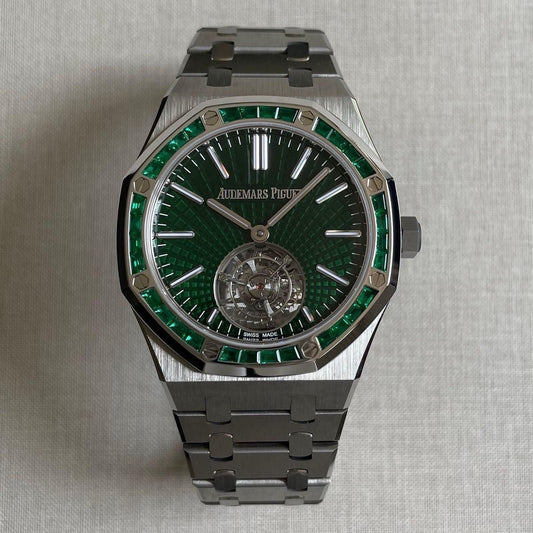 Audemars Piguet Royal Oak Selfwinding Flying Tourbillon 41mm with Green Dial & Emerald Bezel
