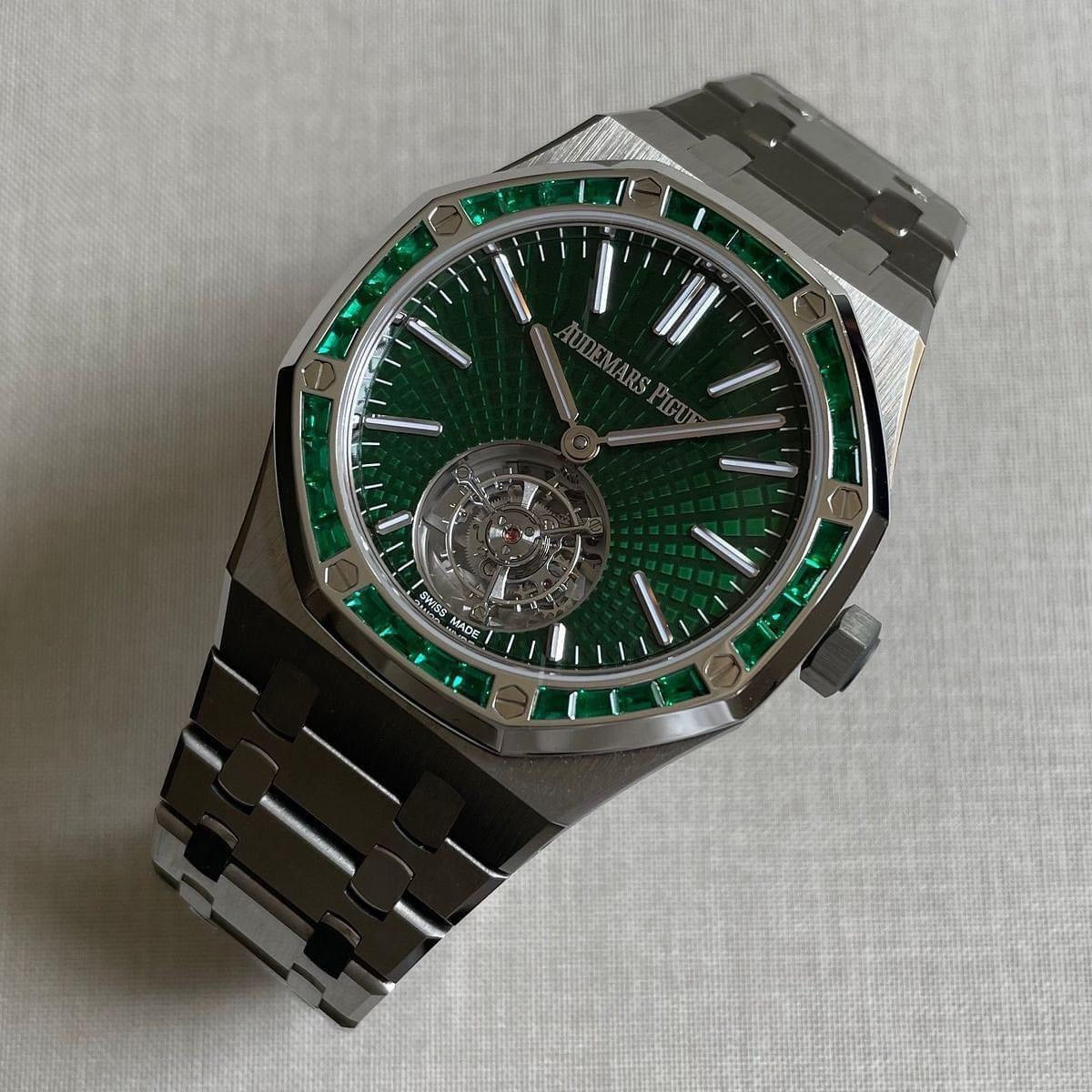Audemars Piguet Royal Oak Selfwinding Flying Tourbillon 41mm with Green Dial & Emerald Bezel