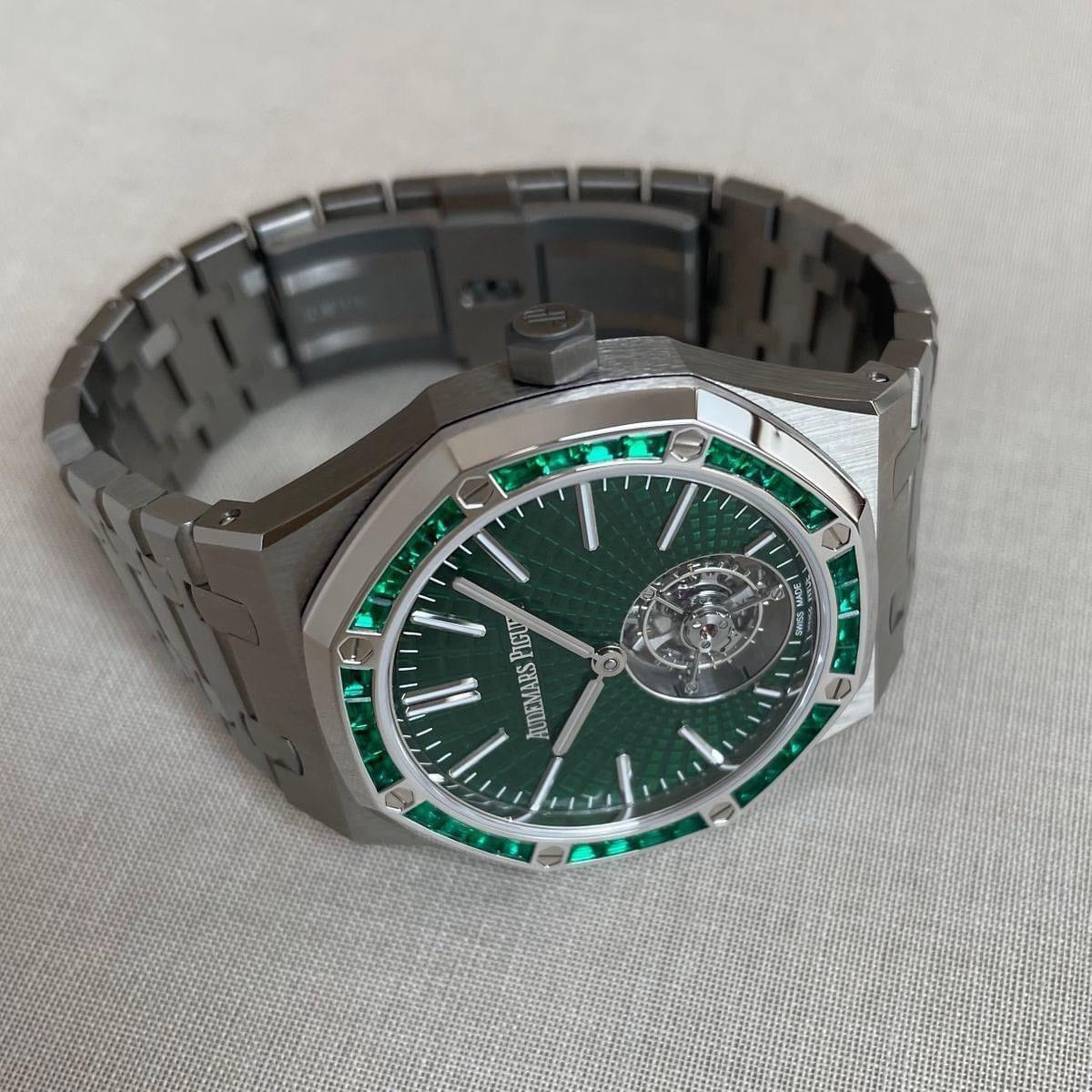 Audemars Piguet Royal Oak Selfwinding Flying Tourbillon 41mm with Green Dial & Emerald Bezel
