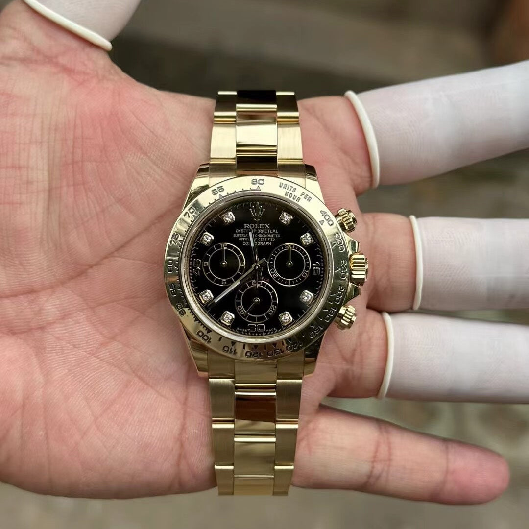 Rolex Cosmograph Daytona Yellow Gold Black Diamond Dial Watch