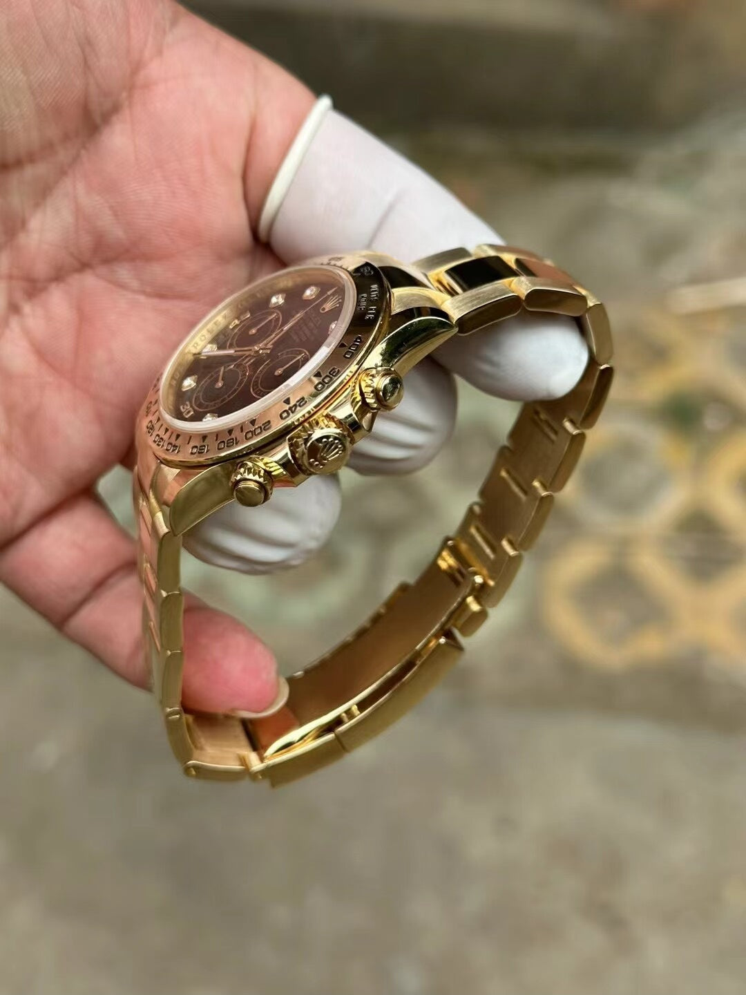 Rolex Cosmograph Daytona Yellow Gold Black Diamond Dial Watch