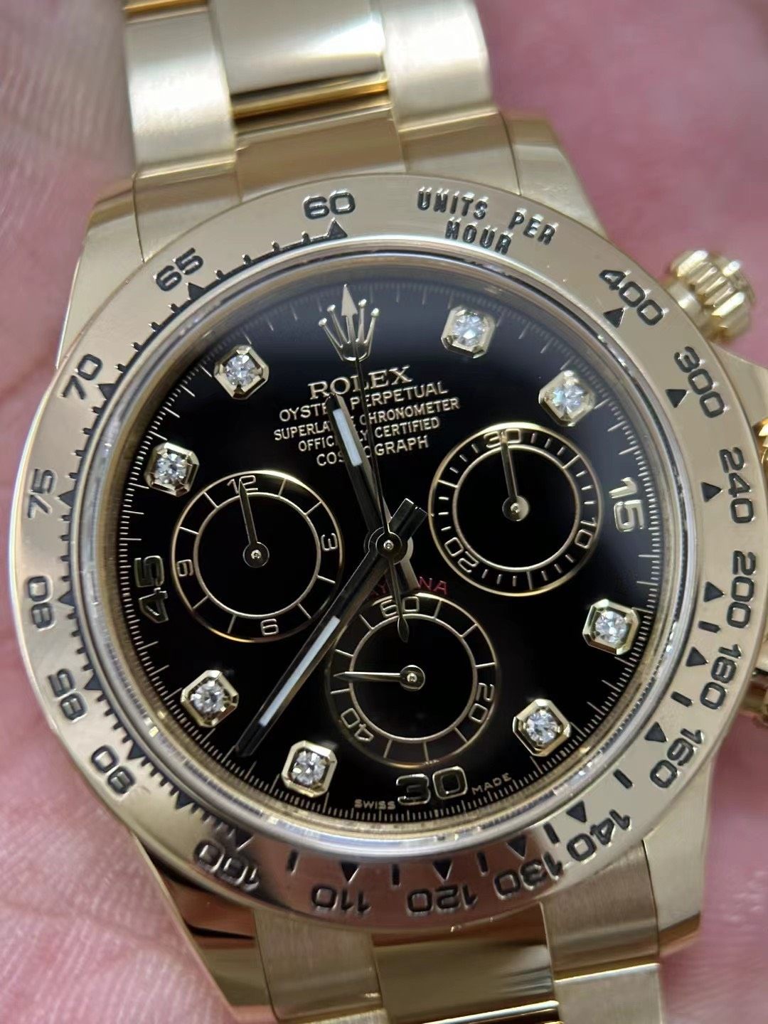 Rolex Cosmograph Daytona Yellow Gold Black Diamond Dial Watch