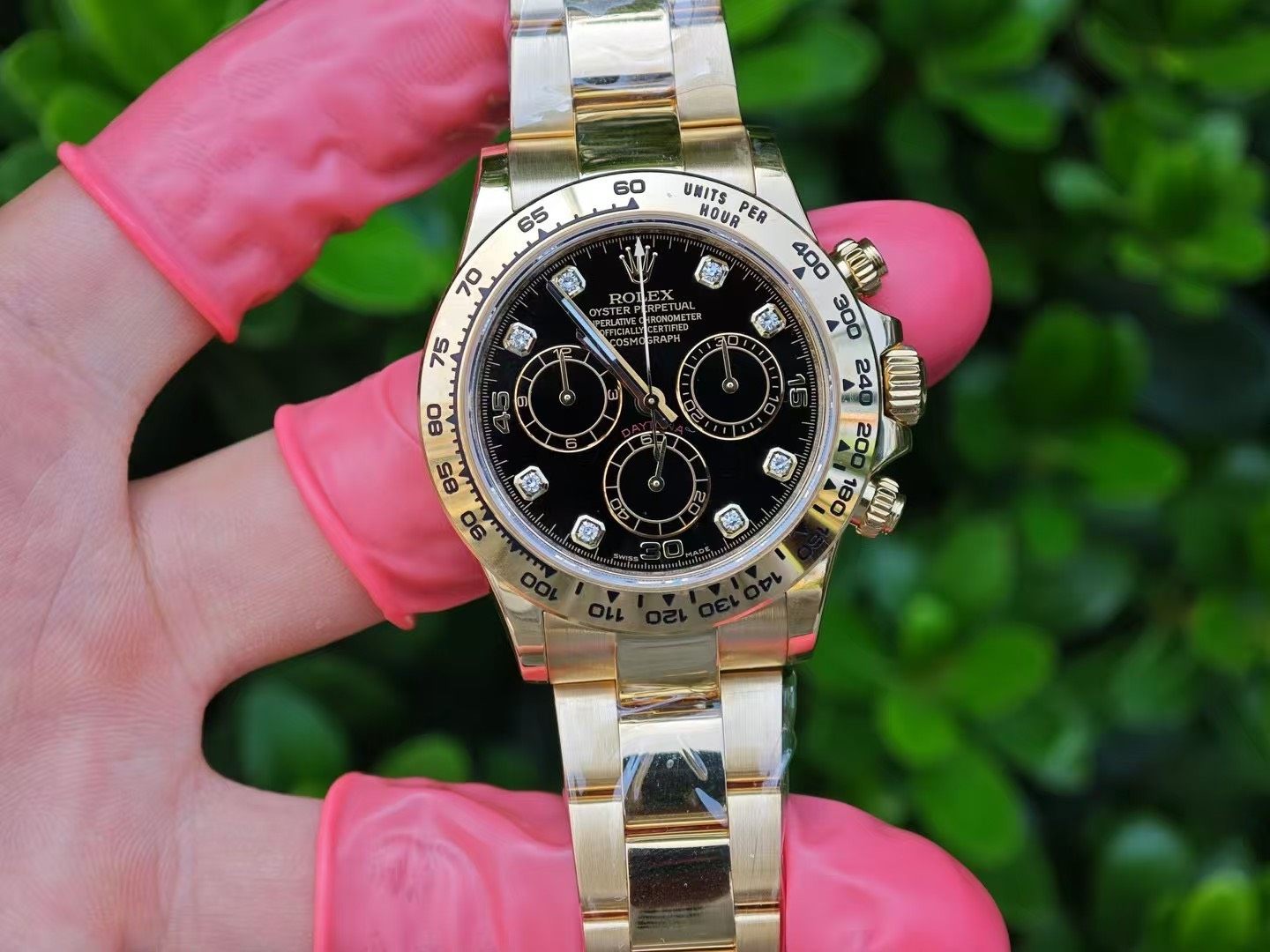 Rolex Cosmograph Daytona Yellow Gold Black Diamond Dial Watch