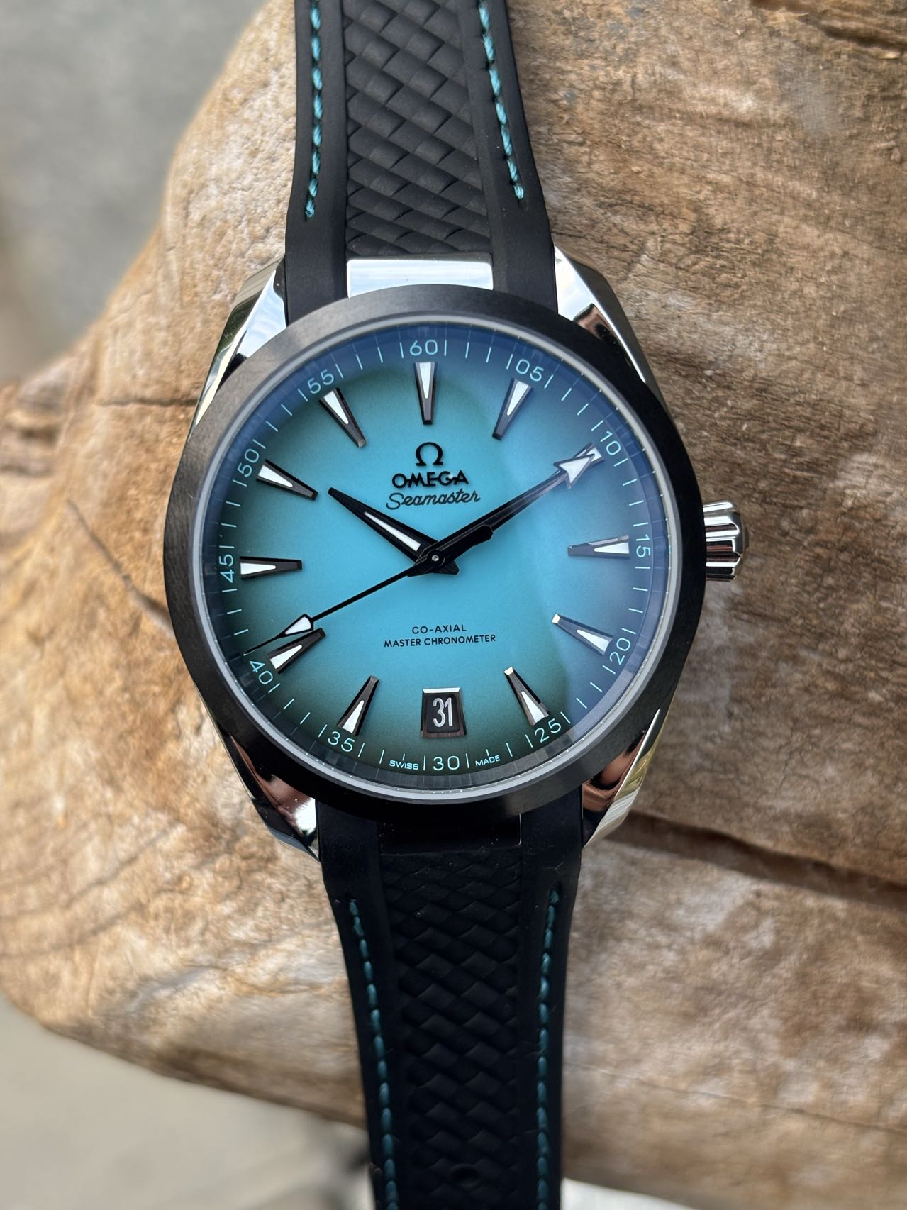 Omega Seamaster Aqua Terra 150M Turquoise Dial Rubber Strap Watch