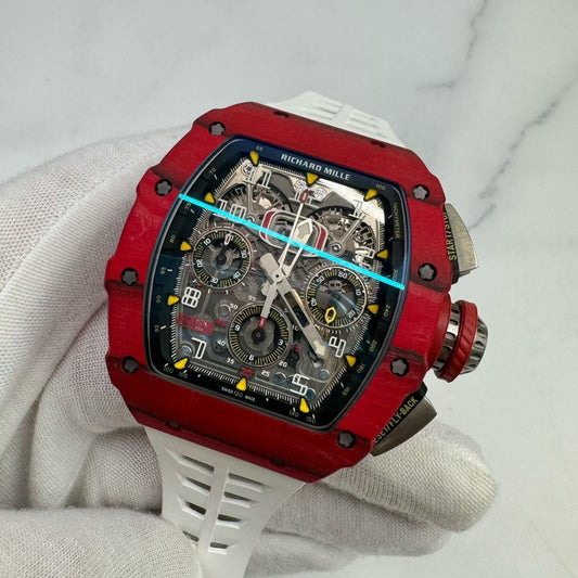 Richard Mille RM 11-03 – Automatic Flyback Chronograph, Red Quartz & Carbon TPT Case, White Rubber Strap