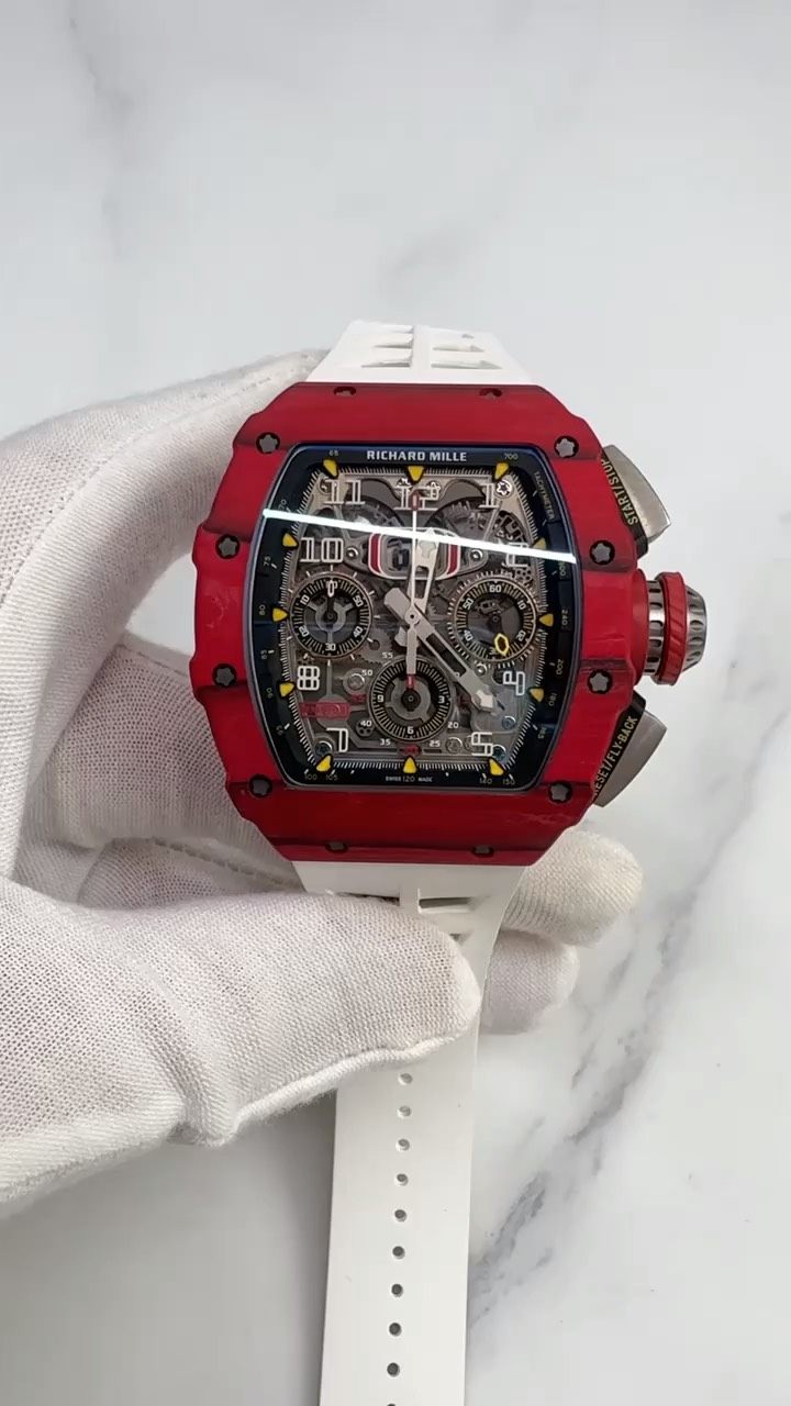 Richard Mille RM 11-03 – Automatic Flyback Chronograph, Red Quartz & Carbon TPT Case, White Rubber Strap