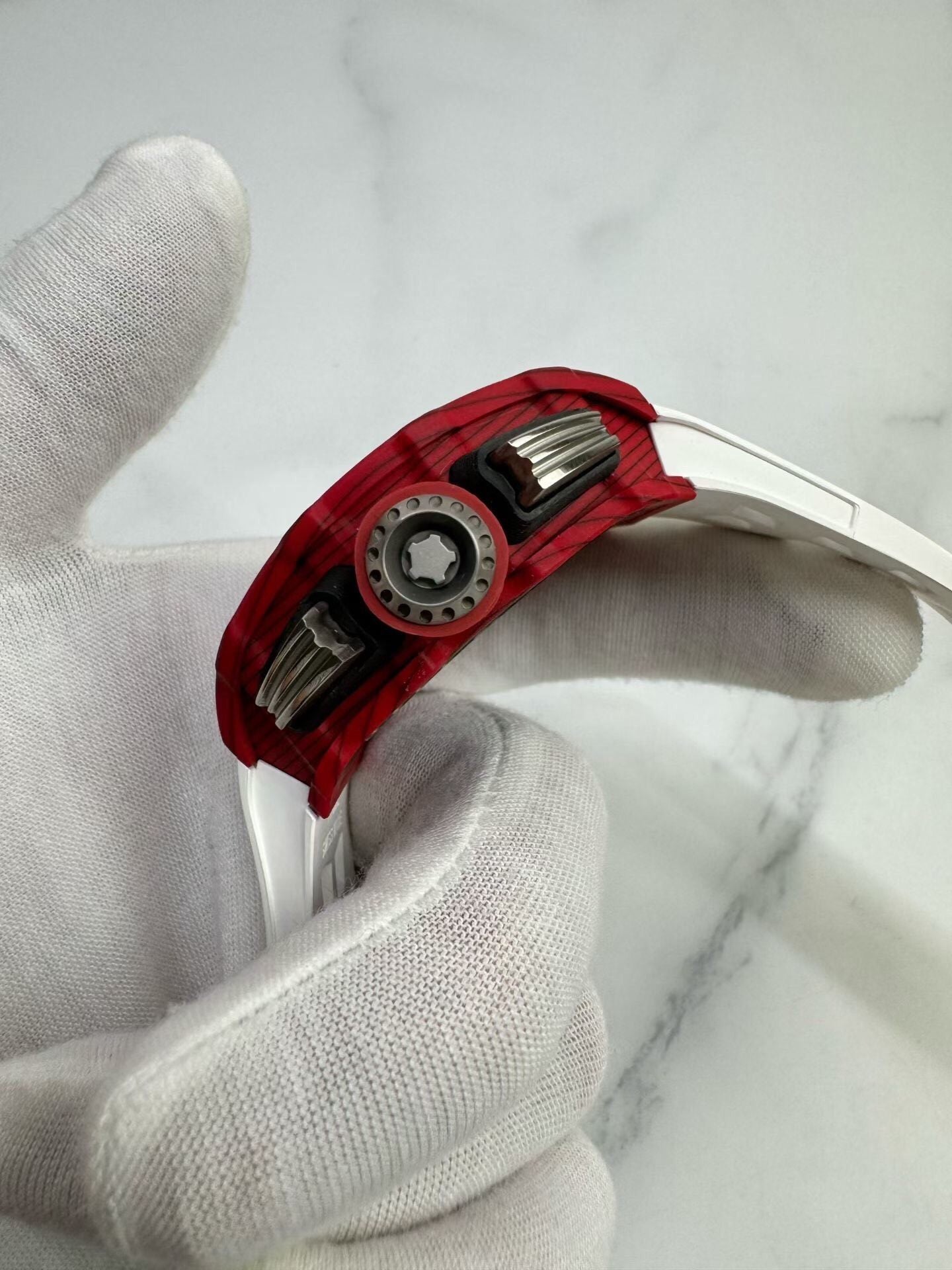 Richard Mille RM 11-03 – Automatic Flyback Chronograph, Red Quartz & Carbon TPT Case, White Rubber Strap