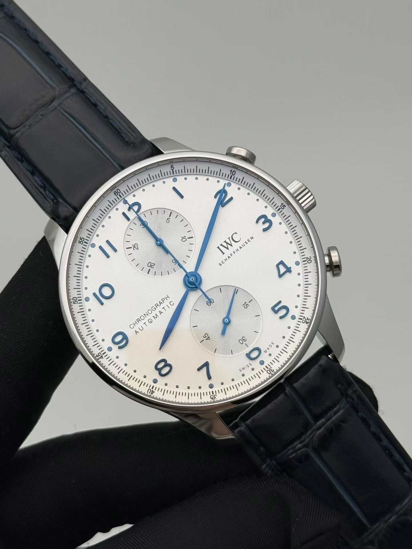 IWC Portugieser Chronograph Silver Dial Blue Hands